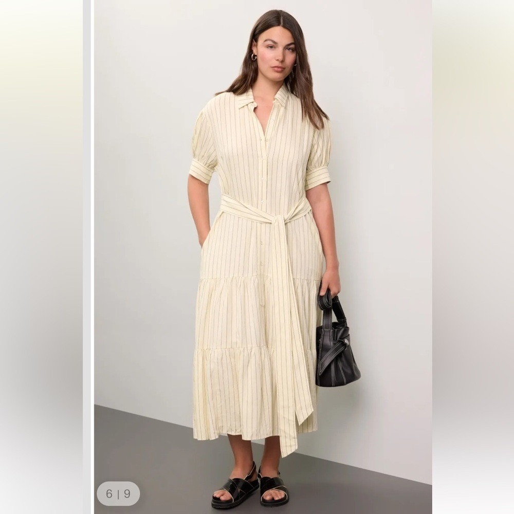 Marissa‎ Webb Collective Tie Waist Linen Midi Dress women size 14 EUC RtR - Picture 4 of 16
